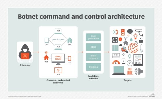 Graphic of a botnet command-and-control architecture
