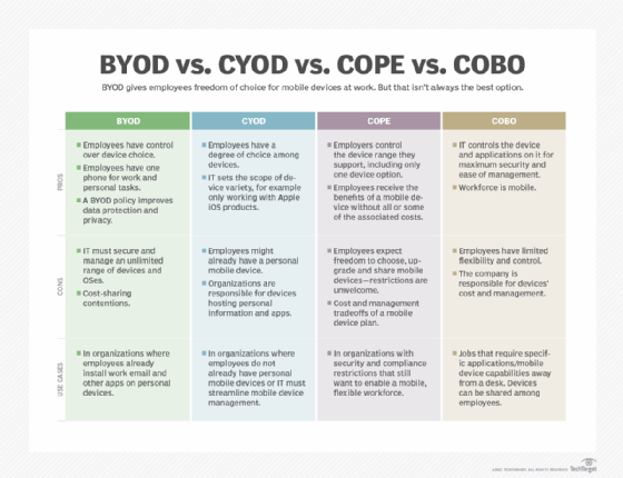A chart explaining the different ownership models for corporate endpoints.