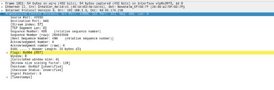 Screenshot of Wireshark and TCP header info