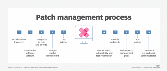 Diagram of steps in the patch management process.